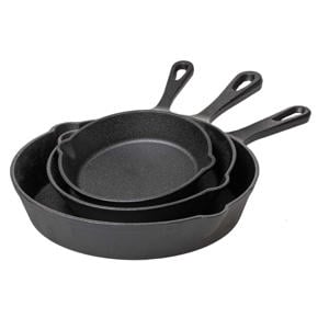 Koekenpannenset - Skillet Ø 16, 20 en 25 cm - Gietijzer - Zonder Anti-Aanbaklaa