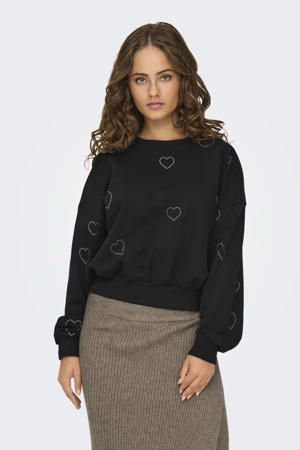 sweater met hartjes zwart met glitter