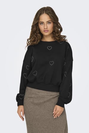 sweater met hartjes zwart met glitter