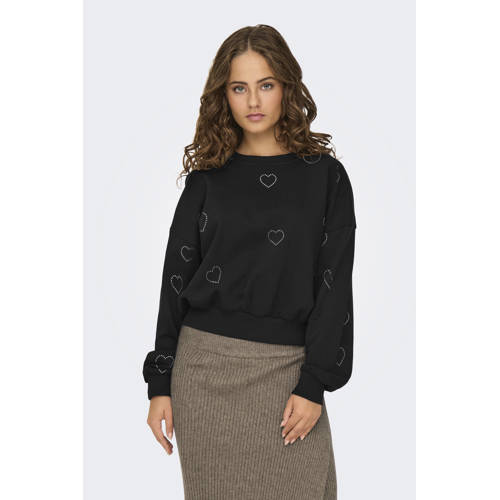 ONLY sweater met hartjes zwart met glitter afbeelding