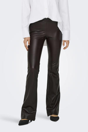 imitatieleren flared regular waist flared broek zwart