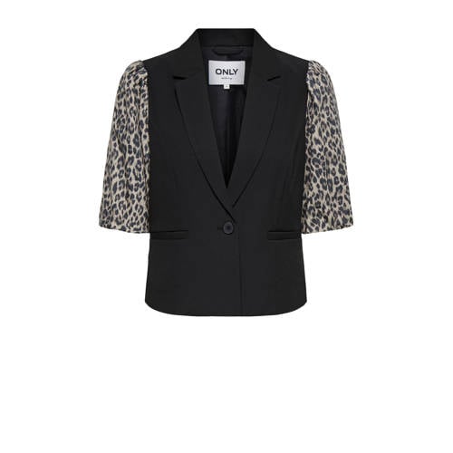 ONLY cropped blazer met panterprint zwart afbeelding