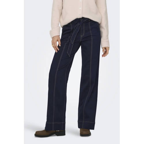 ONLY high waist wide leg jeans dark blue denim afbeelding