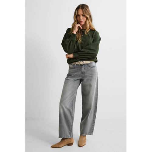anytime jacquard sweater met panterprint khaki afbeelding