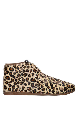 Gimlet veterboots met panterprint en ponyhair zwart/beige