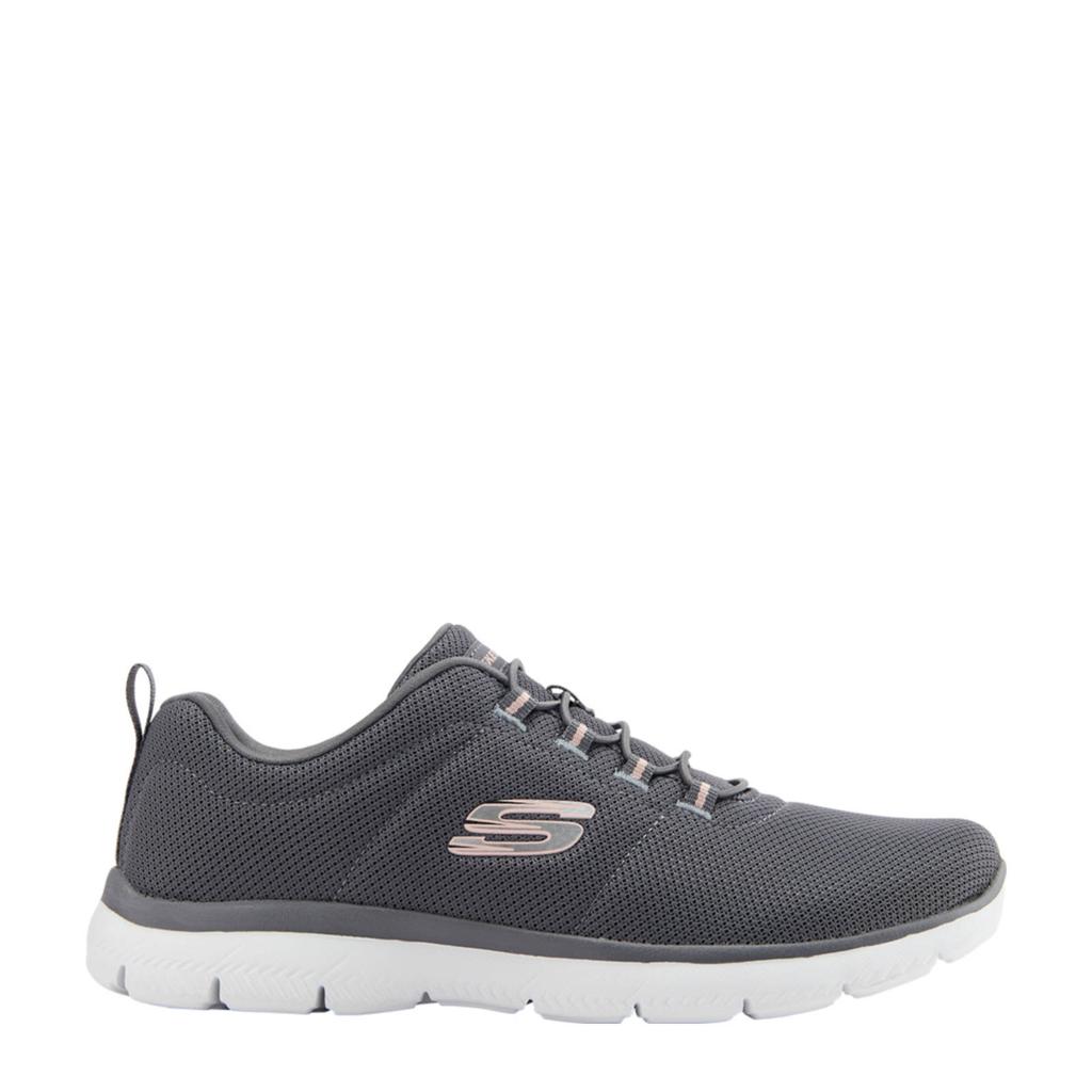 Grijze dames Skechers sneakers van textiel met elastische veters