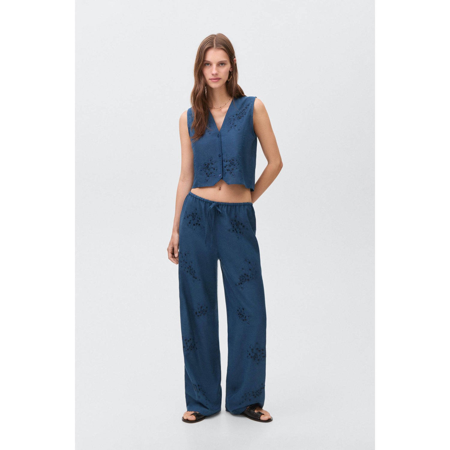 MANGO TEEN gilet met linnen donkerblauw