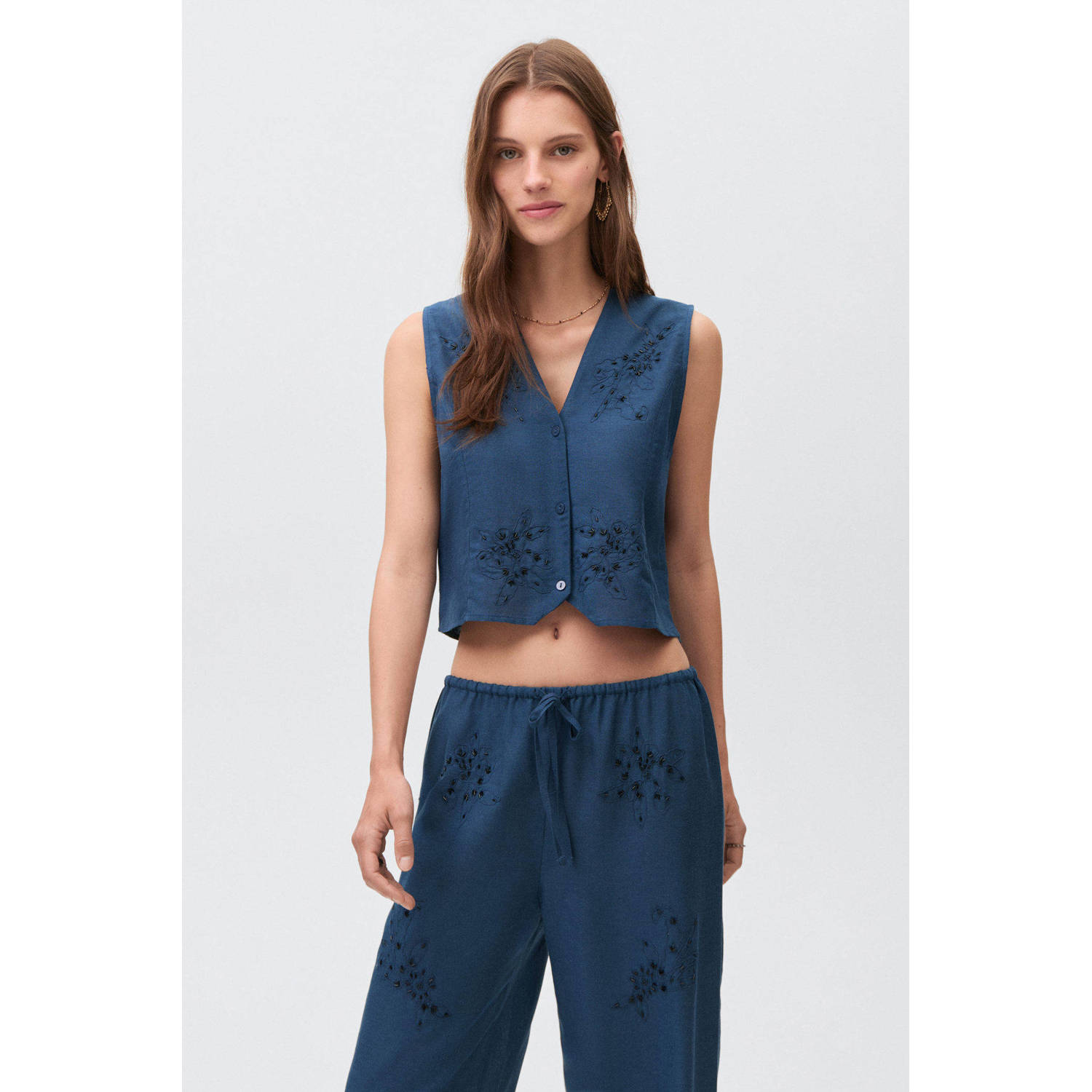 MANGO TEEN gilet met linnen donkerblauw
