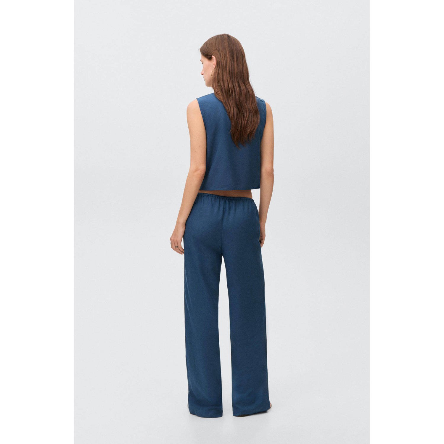 MANGO TEEN gilet met linnen donkerblauw