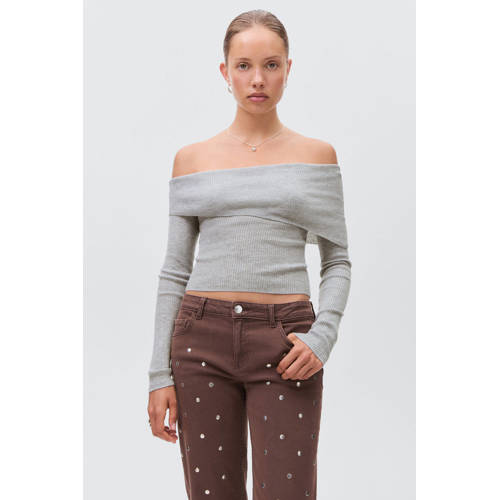 MANGO TEEN strapless top grijs rib gebreid afbeelding