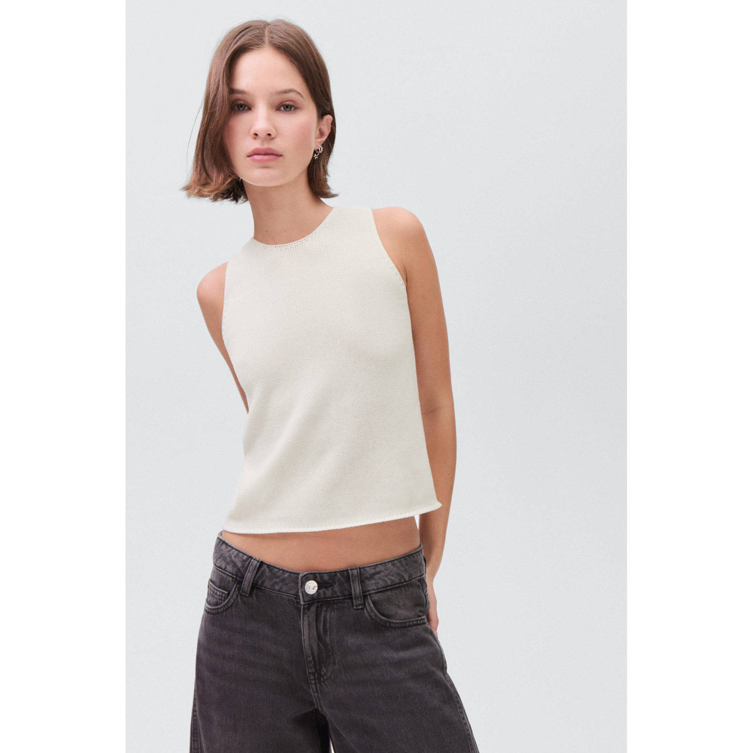 MANGO TEEN mouwloze top wit fijn gebreid