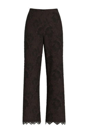 kanten regular high waist casual broek donkerbruin