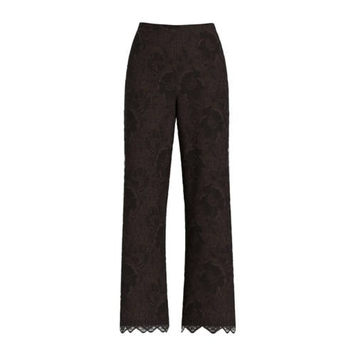 VILA kanten regular high waist casual broek donkerbruin afbeelding