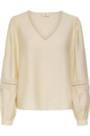 thumbnail: Crème dames JDY top van viscose met effen, lange mouwen, V-hals en geweven detail