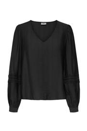 thumbnail: Zwarte dames JDY top van viscose met effen, lange mouwen, V-hals en geweven detail