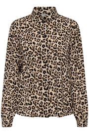 thumbnail: Bruine dames JDY blouse van polyester met panterprint, lange mouwen, klassieke kraag, knoopsluiting en geweven detail