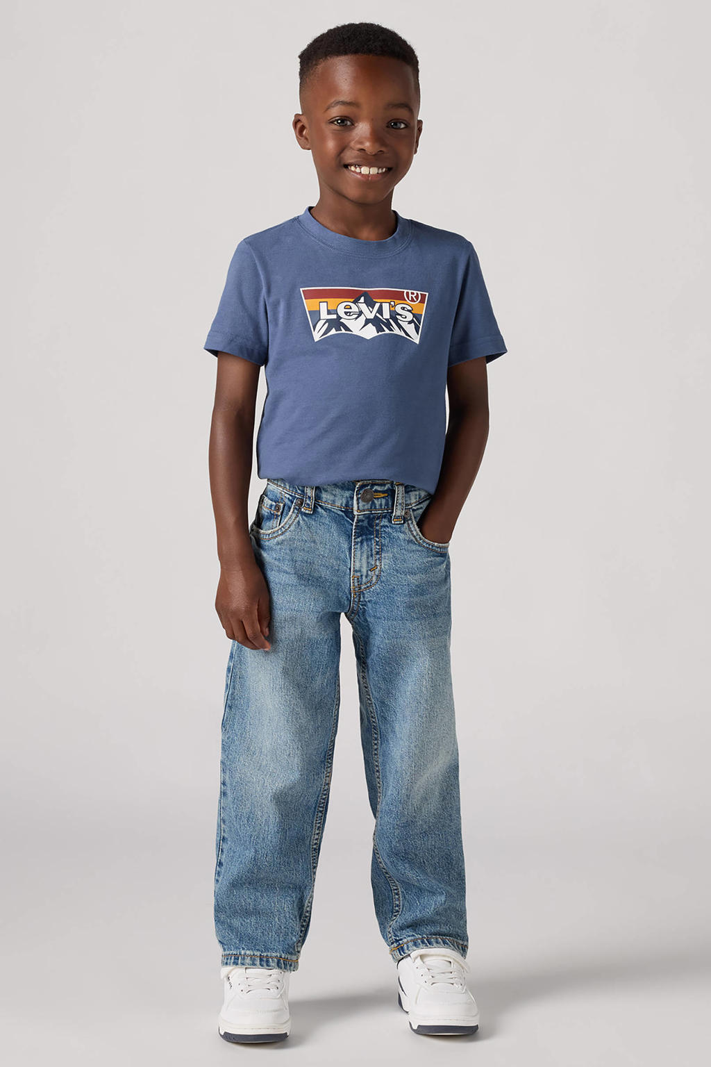 Light blue denim jongens Levi's Kids loose fit straight leg jeans van denim met effen