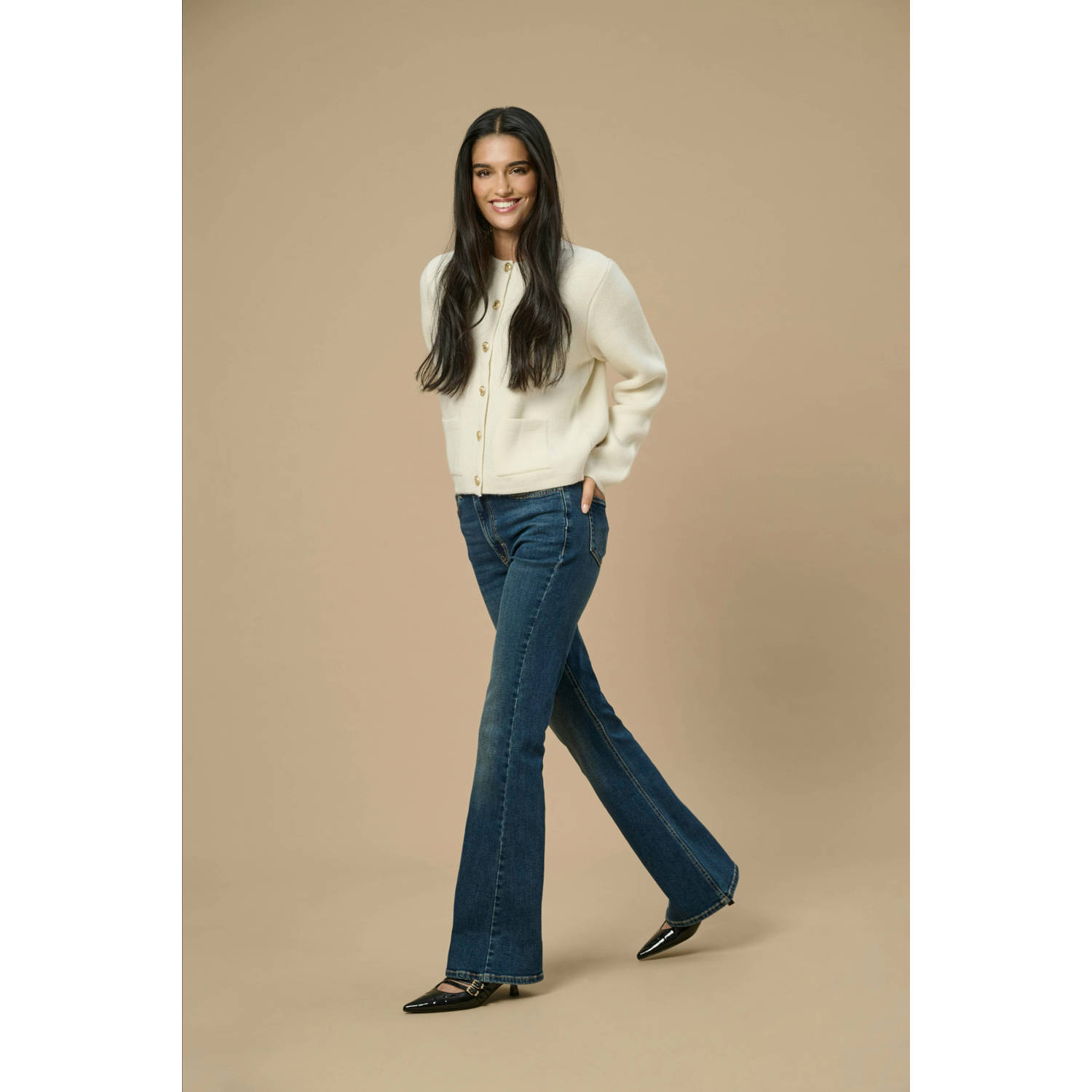 JDY high waist flared jeans dark blue denim