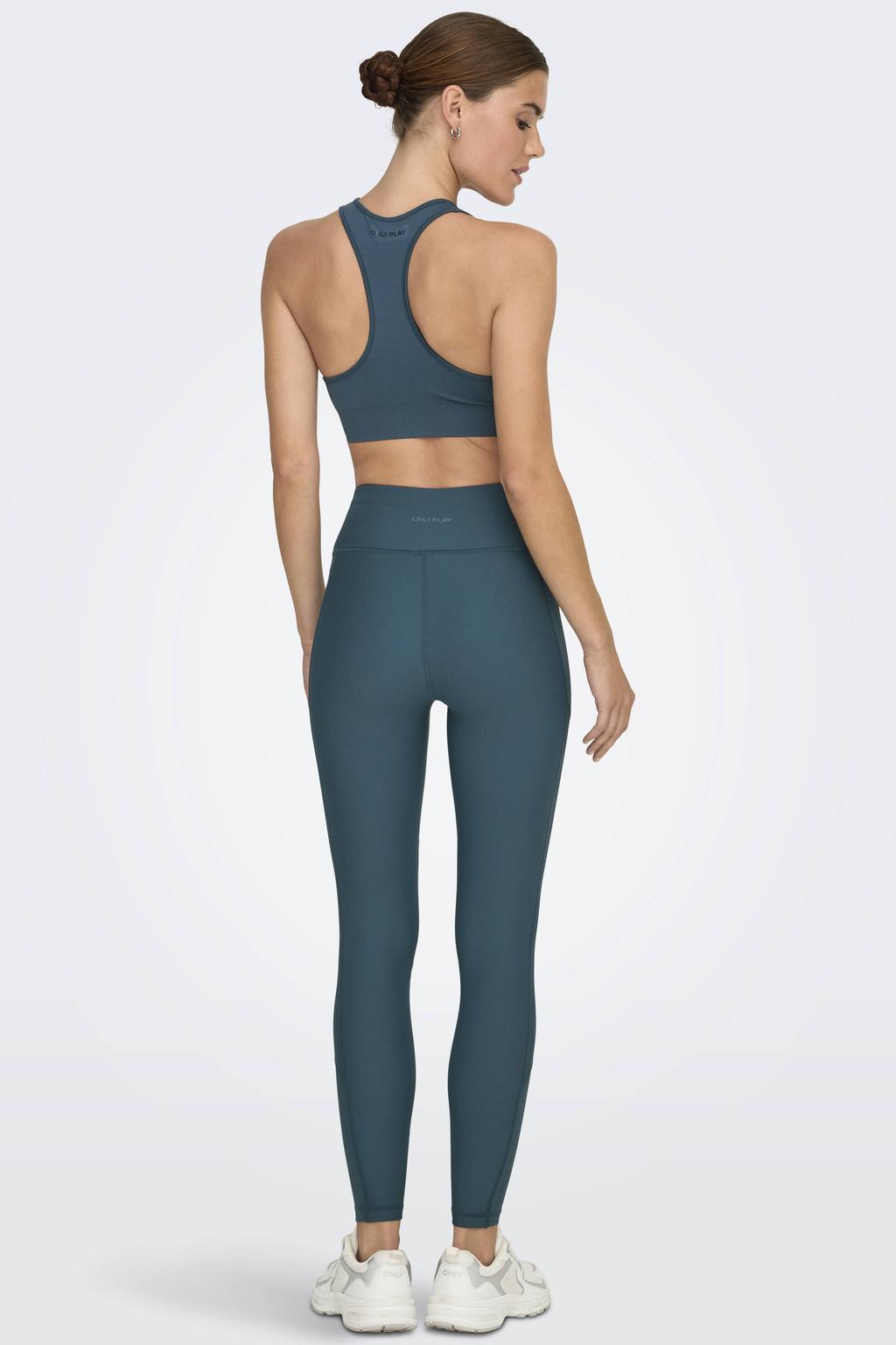 Grijsblauwe dames ONLY PLAY sportbroek blauw van nylon met slim fit, regular waist, elastische tailleband en effen