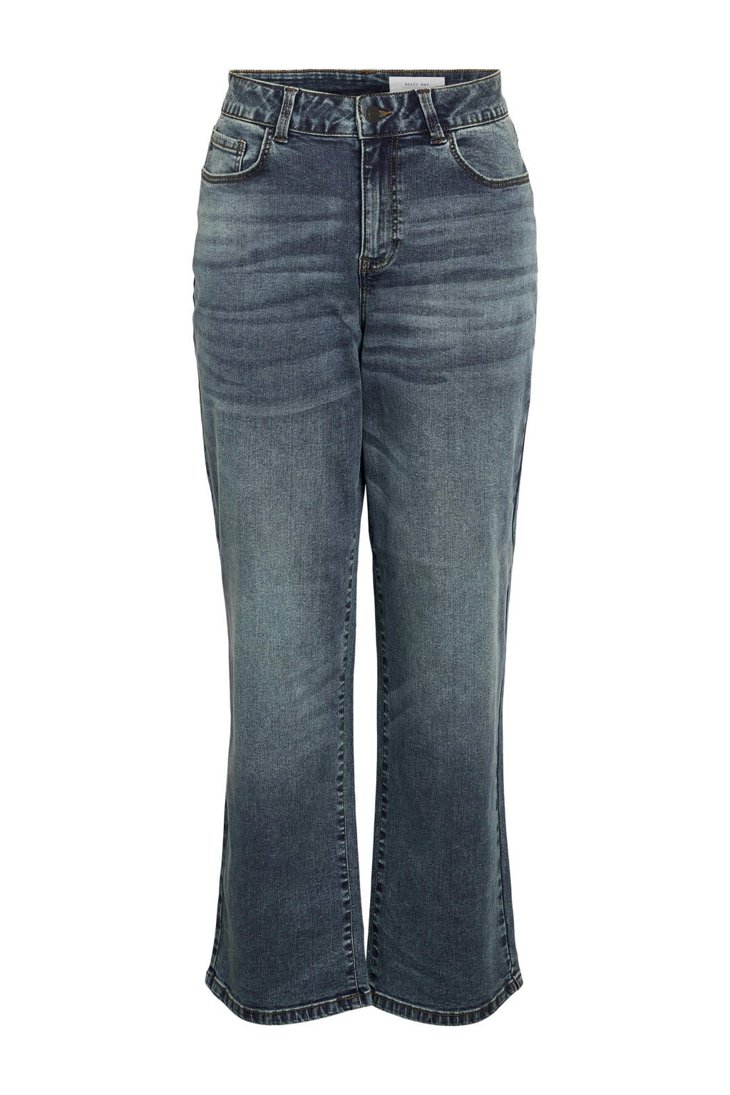 Medium blue denim dames NOISY MAY Curve high waist wide leg jeans van denim met rits- en knoopsluiting en effen
