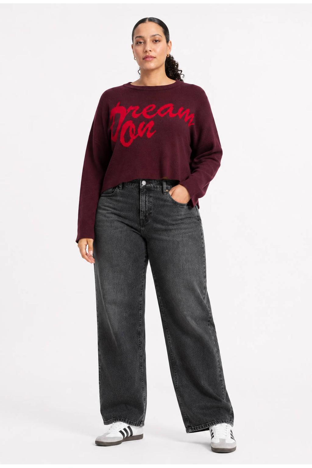NOISY MAY Curve sweater donkerrood