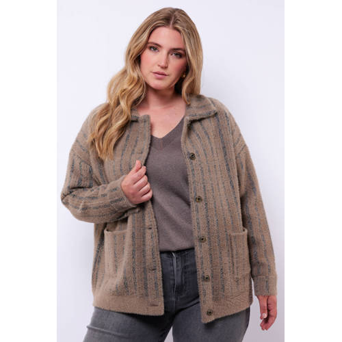 Exxcellent gestreepte gebreid vest bruin met glitter afbeelding