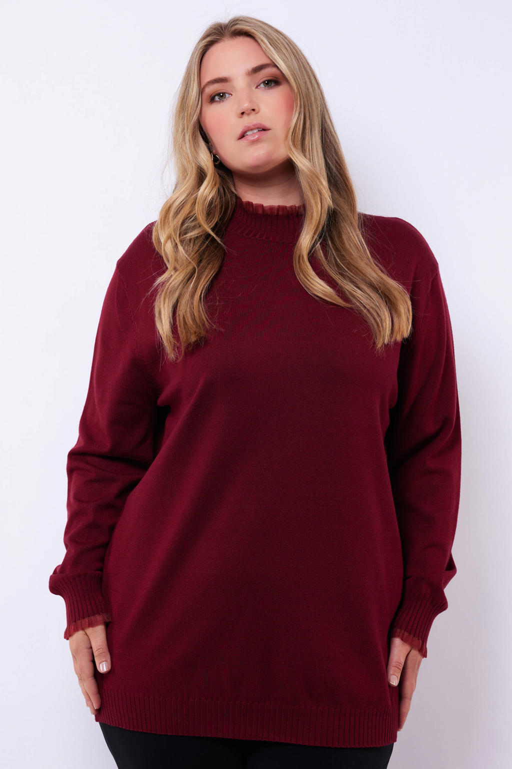 Arach&Cloz Dames Herfst Lange Mouw Wol Mix Breisel Trui Mock