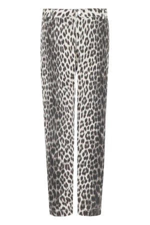 tapered regular waist broek met panterprint lichtbruin