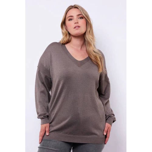Exxcellent pullover taupe met lurex afbeelding