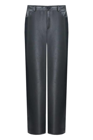 imitatieleren slim regular waist broek zwart