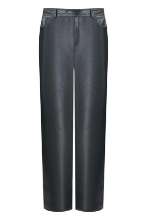 imitatieleren slim regular waist broek zwart