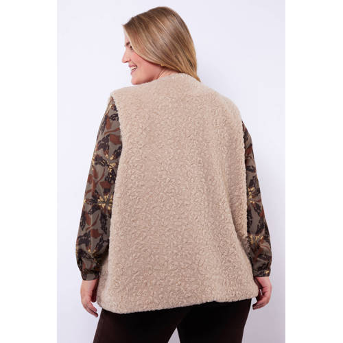 Exxcellent teddy gilet beige met parels afbeelding