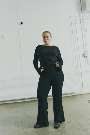 flared high waist flared broek zwart met glitter