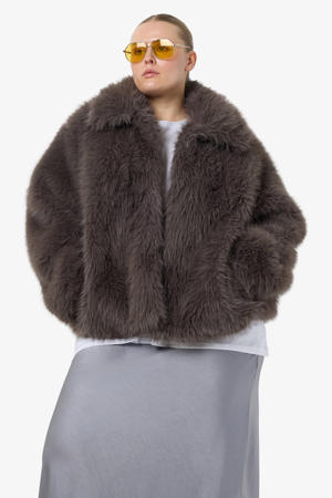 faux fur jas antraciet