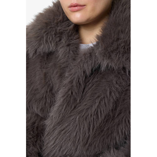 NOISY MAY Curve faux fur jas antraciet afbeelding