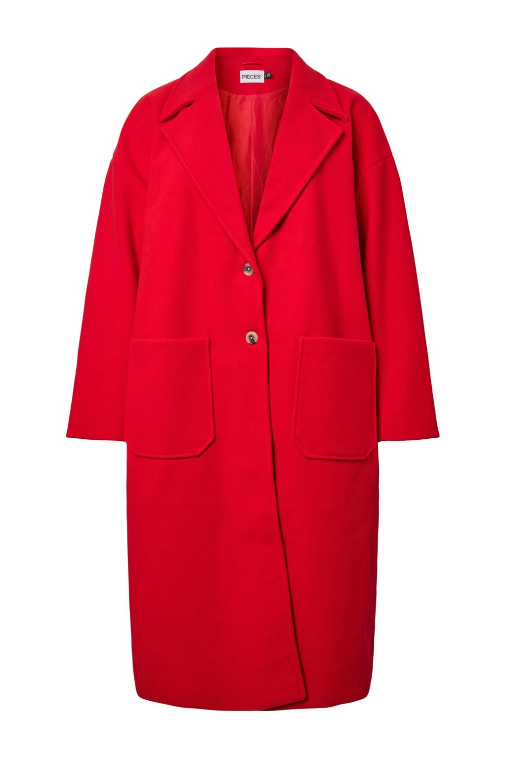 Rode dames PIECES Curve manteljas van polyester met effen, lange mouwen en knoopsluiting