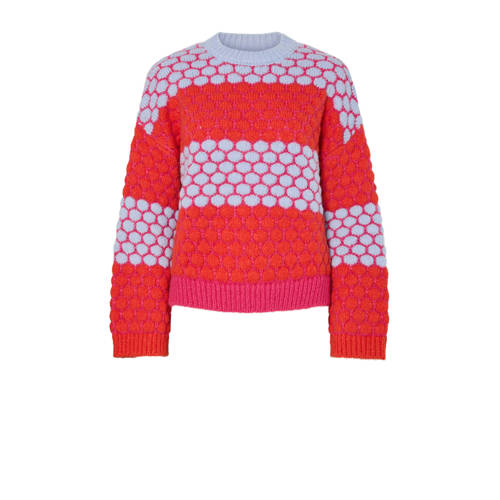 PIECES Curve gestreepte gebreide trui rood afbeelding