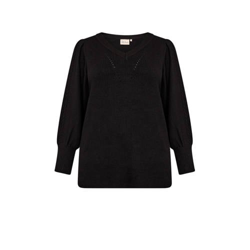 Wasabiconcept pullover zwart rib gebreid afbeelding