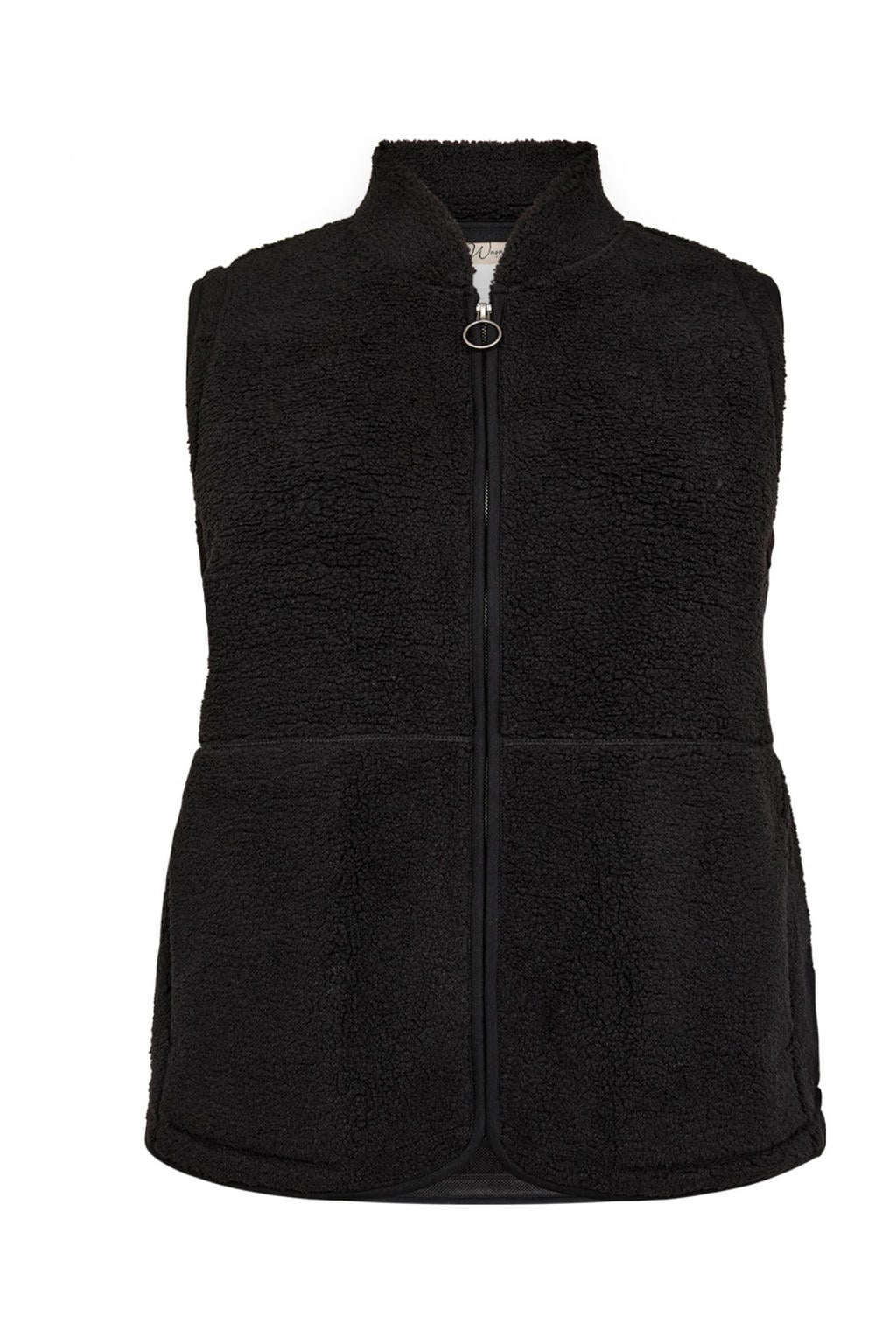Zwarte dames Wasabiconcept vest met effen, lange mouwen en ritssluiting