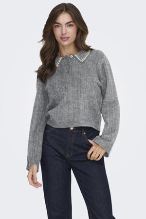 gebreide trui grey denim met parels