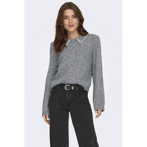 JDY gebreide trui grey denim met parels afbeelding