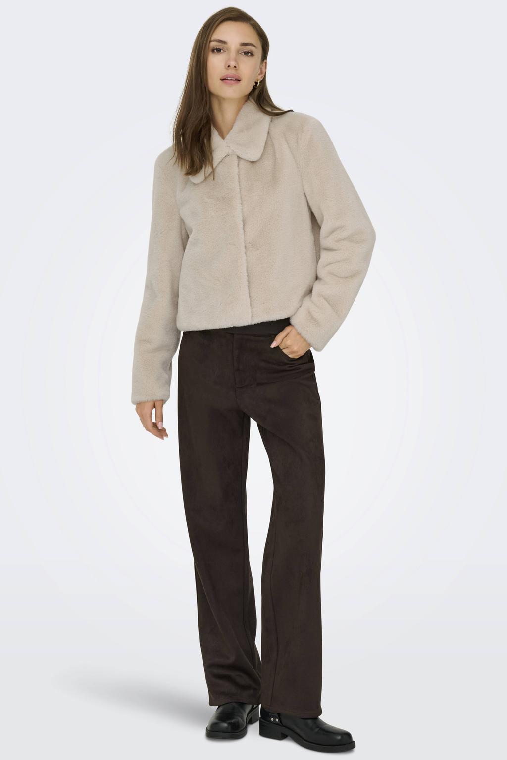 Crème dames JDY teddy jas crème met effen, lange mouwen en ritssluiting
