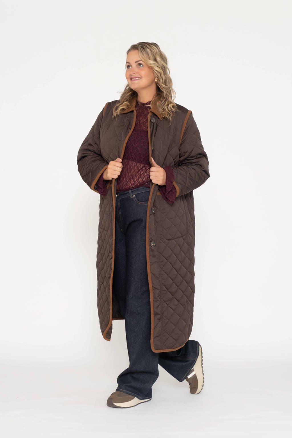 VERO MODA CURVE winterjas donkerbruin wehkamp