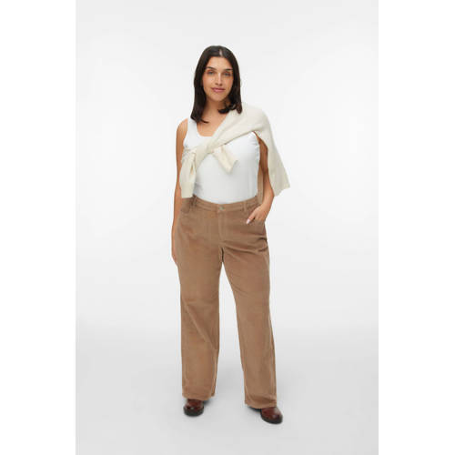 VERO MODA CURVE corduroy wide leg high waist casual broek beige afbeelding