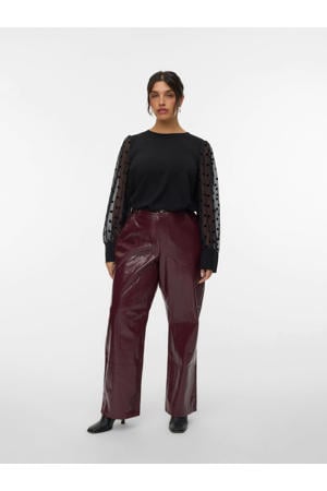 imitatieleren wide leg high waist coated broek donkerrood