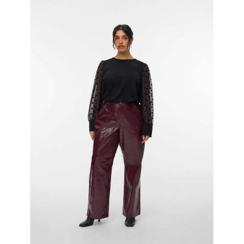 VERO MODA CURVE imitatieleren wide leg high waist coated broek donkerrood afbeelding