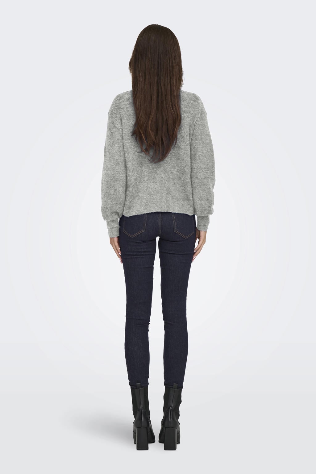 Grijs melange dames JDY gebreid vest met melée print, lange mouwen, ronde hals, knoopsluiting en parels