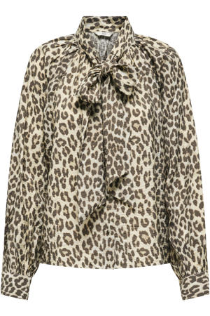 blouse met panterprint bruin