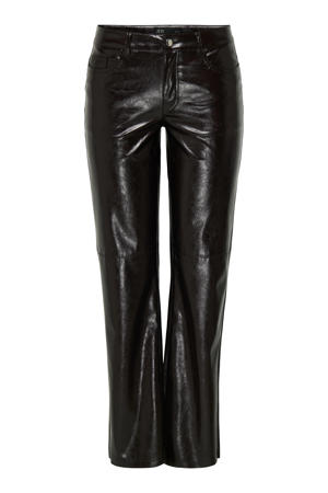 imitatieleren wide leg regular waist casual broek donkerbruin