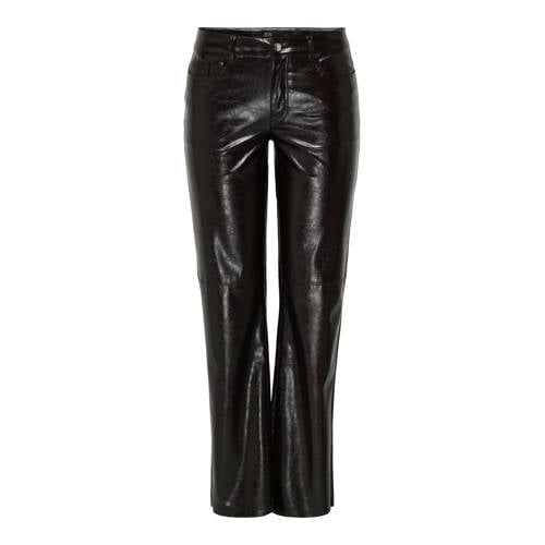 JDY imitatieleren wide leg regular waist casual broek donkerbruin afbeelding